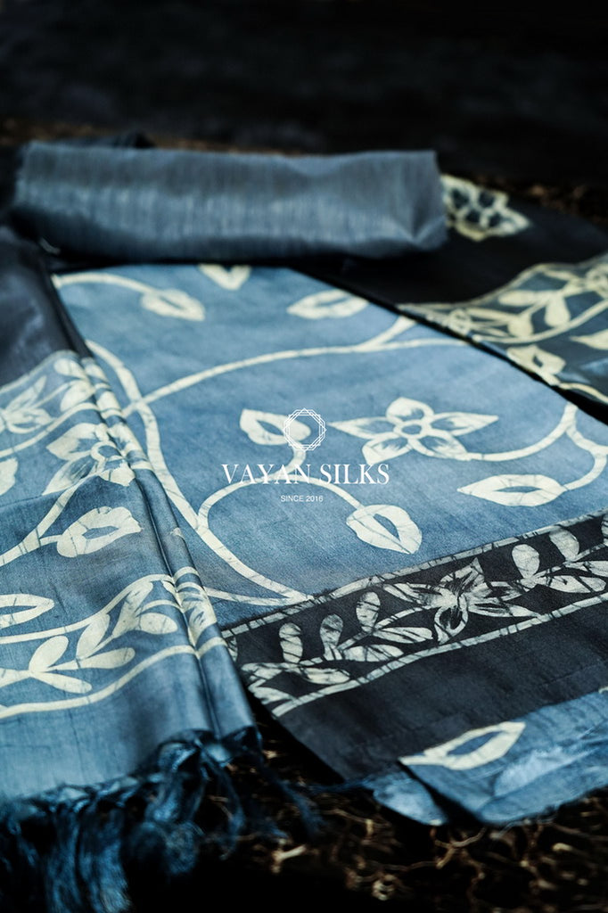 Blue Batik Hand painted Silk Suit Set