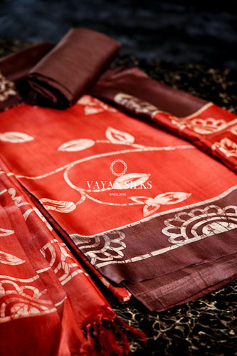 Red Brown Batik Hand painted Silk Suit Set