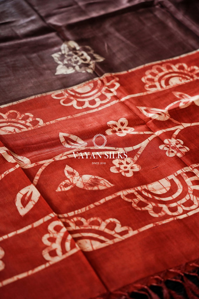 Red Brown Batik Hand painted Silk Suit Set