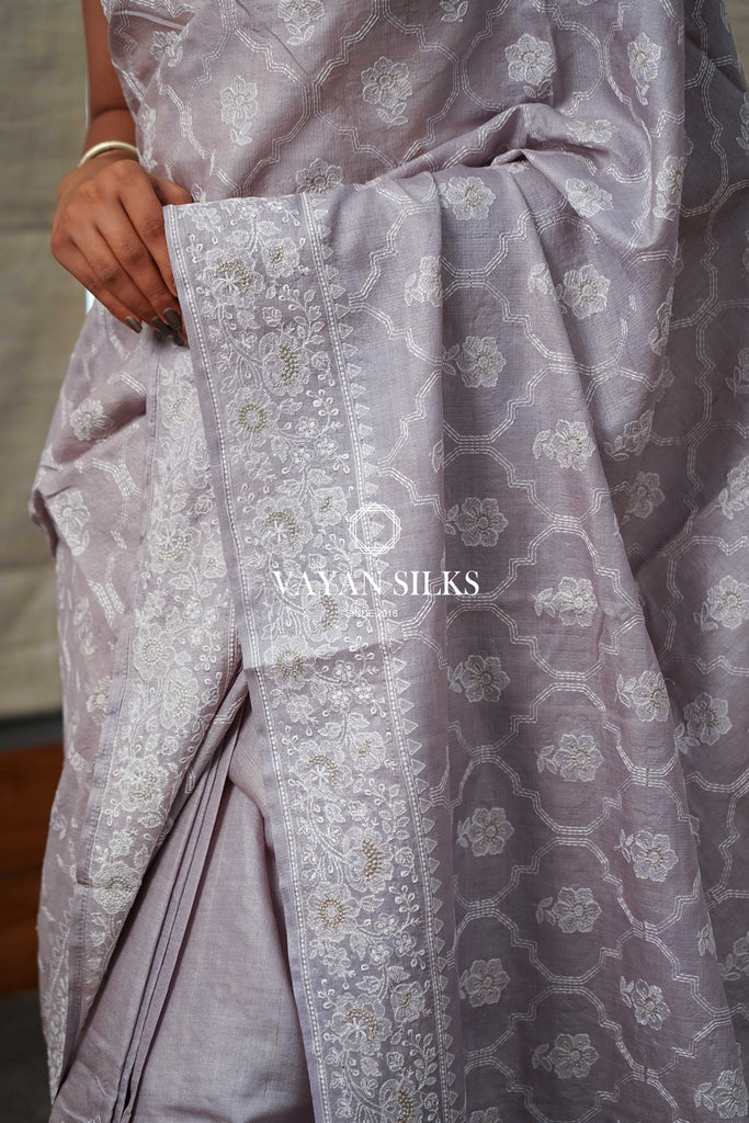 Nazaakat - Fog Grey Saree with Thread Embroidery