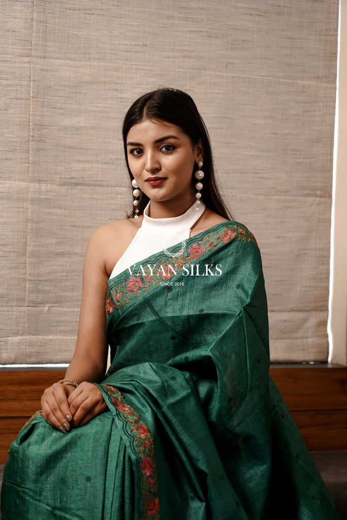 Nazaakat - Bottle Green Saree with Thread Embroidery