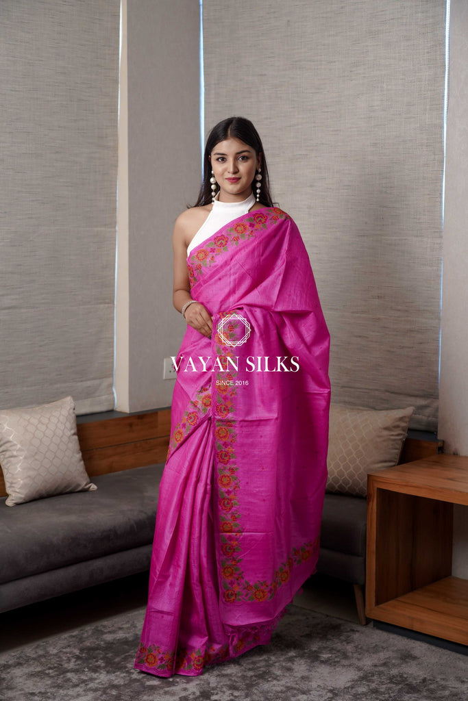 Nazaakat - Bubblegum Pink Saree with Thread Embroidery