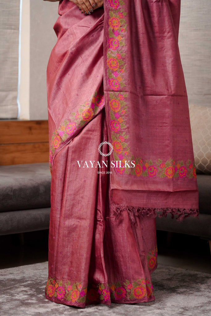Nazaakat - Sangria Maroon Saree with Thread Embroidery