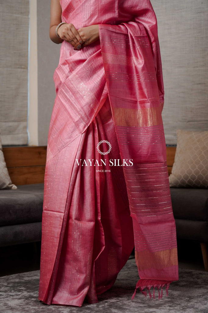 Sequins Blush Pink Tussar Saree