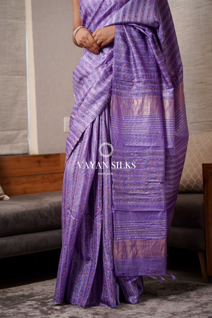 Purple Handwoven Tussar Saree