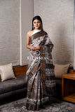 Grey Printed Tussar Silk Saree