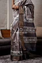 Load image into Gallery viewer, Grey Printed Tussar Silk Saree