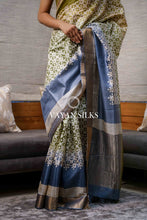 Load image into Gallery viewer, Green Bluish Grey Printed Tussar Silk Saree