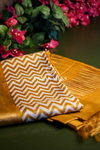 Mustard Zig Zag Tussar Silk Saree