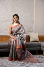 Load image into Gallery viewer, Unique Grey Red Woven-Printed Tussar Silk Saree