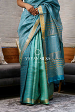 Load image into Gallery viewer, Blue Green Woven Tussar Silk Saree