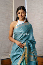 Load image into Gallery viewer, Blue Green Woven Tussar Silk Saree