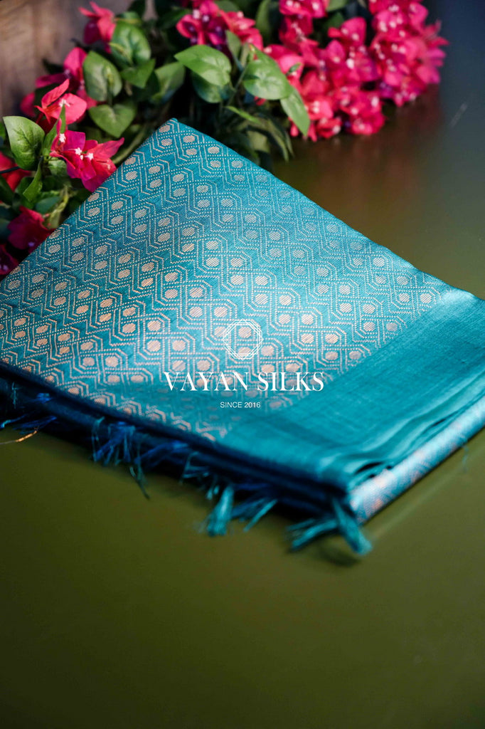 Blue Copper Zari Woven Tussar Silk Saree