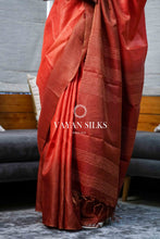 Load image into Gallery viewer, Coral Woven Tussar Silk Saree