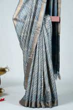 Load image into Gallery viewer, Bluish Grey Color Tussar Silk Printed Saree