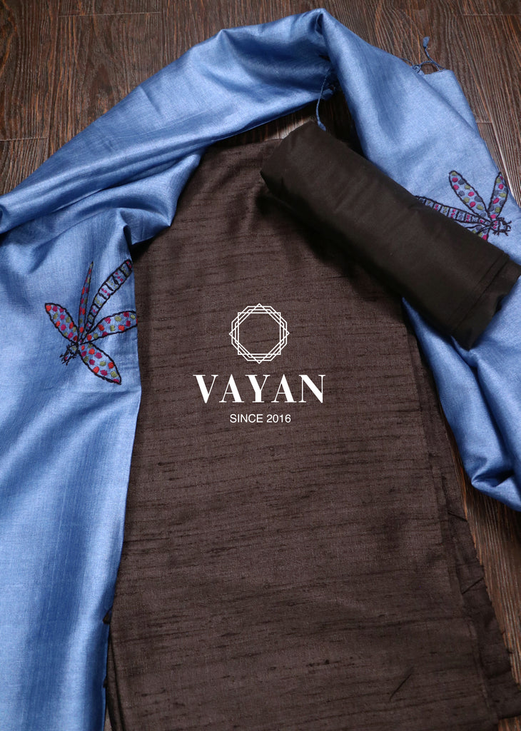 Blue Black Embroidered Suit Set