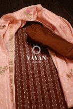 Load image into Gallery viewer, Brown Embroidered Tussar Suit Set
