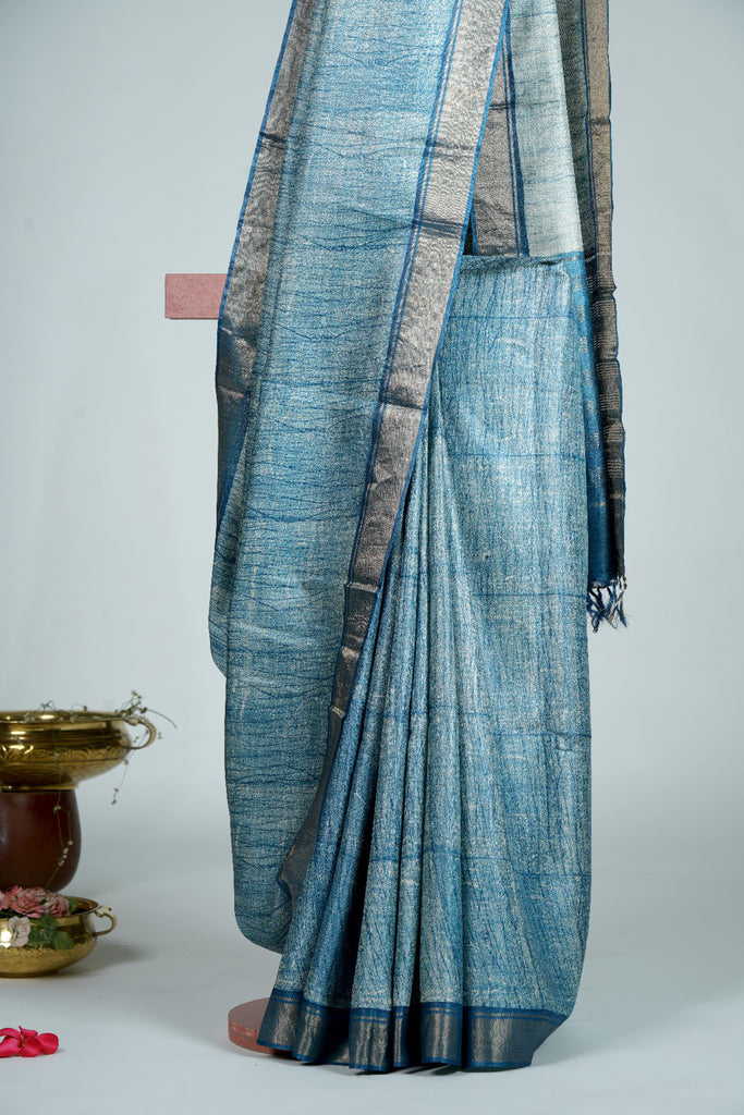 Blue Color Tussar Silk Printed Saree
