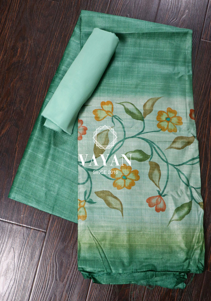 Green Hand painted Tussar Silk Suit Set