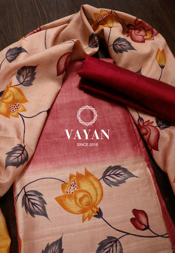 Onion color Hand painted Tussar Silk Suit Set