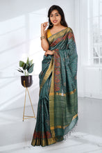 Load image into Gallery viewer, Dark Green Color Tussar Silk Embroidered Saree