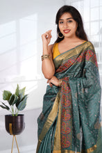 Load image into Gallery viewer, Dark Green Color Tussar Silk Embroidered Saree