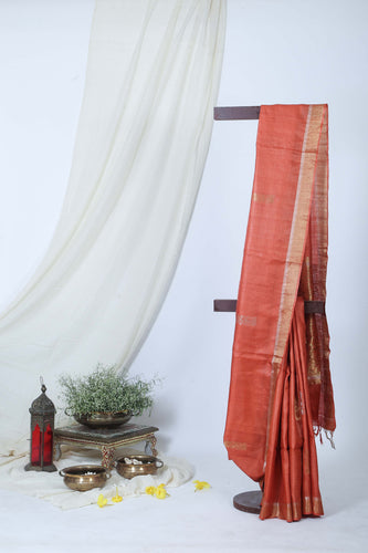 Orange Woven Tussar Saree l Festive Wear