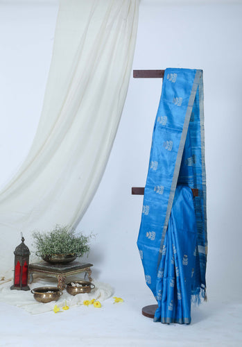 Blue Lotus Woven Tussar Saree l Festive Wear