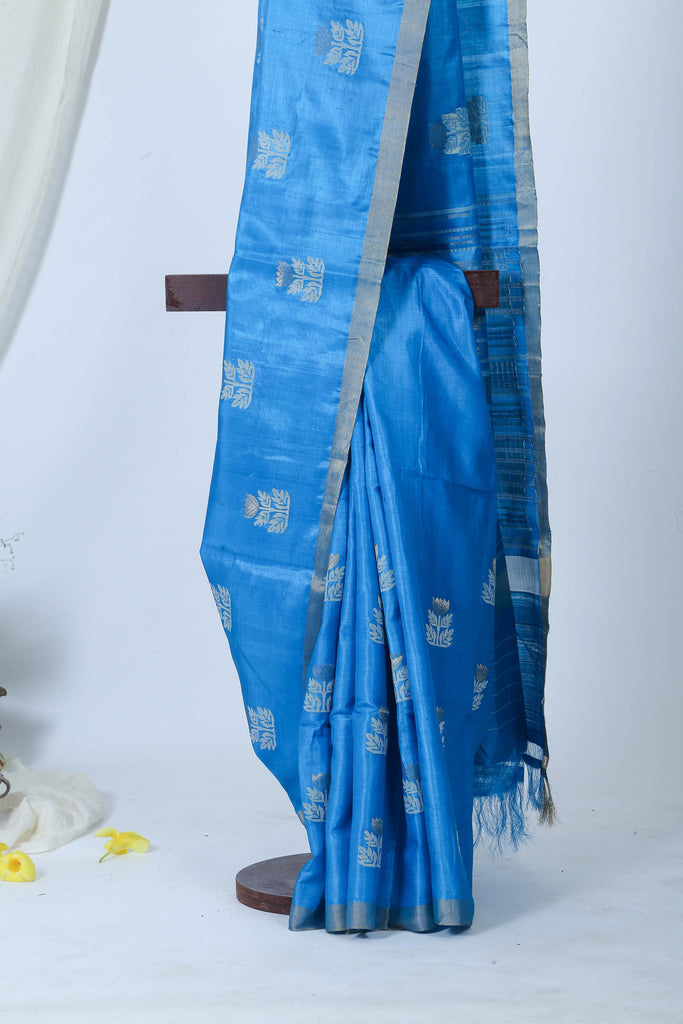 Blue Lotus Woven Tussar Saree l Festive Wear