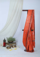 Load image into Gallery viewer, Orange Heavy Pallu Tussar Saree l Festive Wear