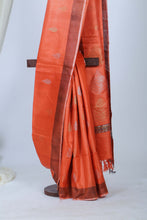 Load image into Gallery viewer, Orange Heavy Pallu Tussar Saree l Festive Wear