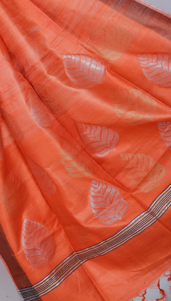 Orange Heavy Pallu Tussar Saree l Festive Wear