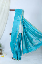 Load image into Gallery viewer, Blue Small Boota Tussar Saree l Festive Wear