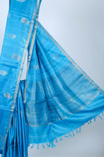 Load image into Gallery viewer, All over Boota Blue Tussar Saree l Festive Wear