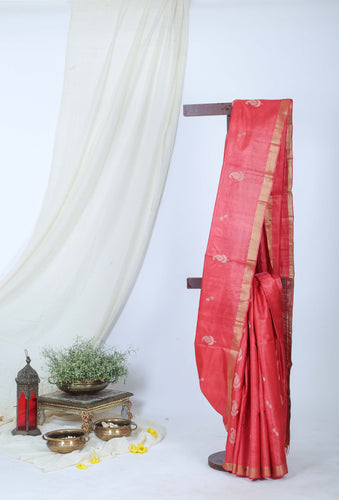 Red Heavy Boota Tussar Saree l Festive Wear