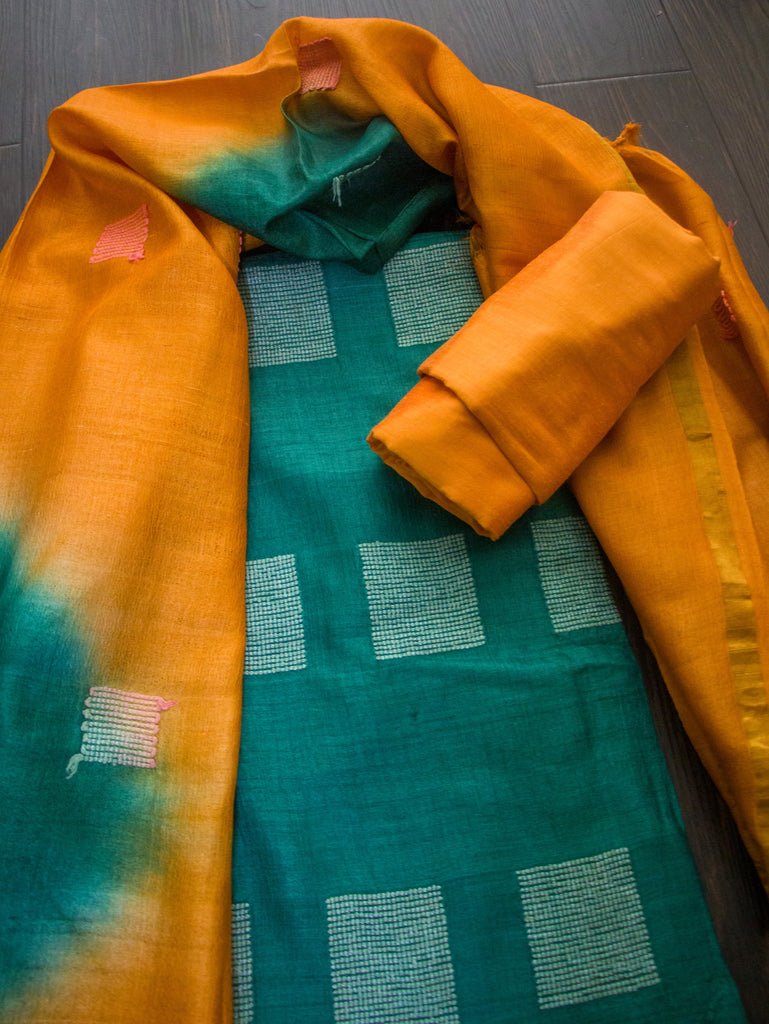 Green Mustard Tussar Suit Set