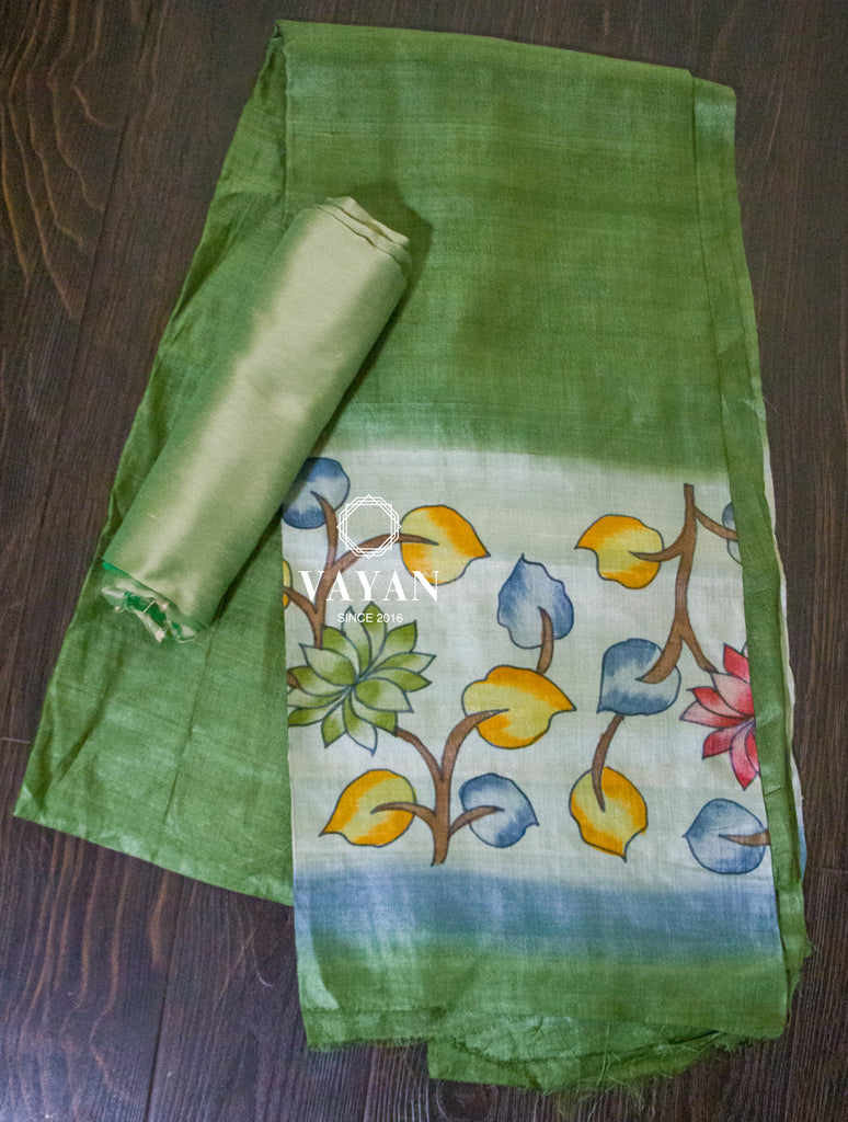 Green Hand painted Tussar Suit Set