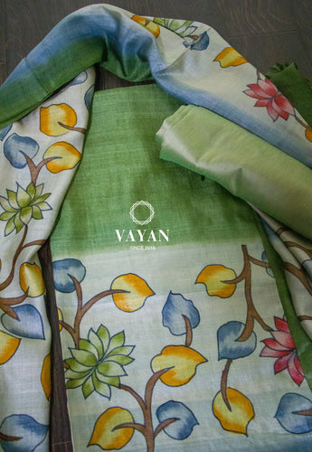 Green Hand painted Tussar Suit Set
