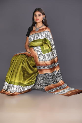 Tribal Green Dupion Saree