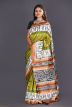 Load image into Gallery viewer, Tribal Green Dupion Saree