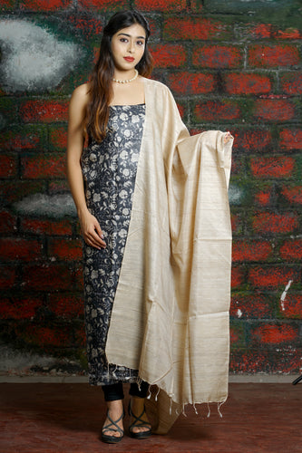 Charcoal Beige Printed Suit Set