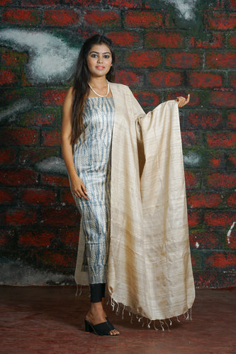 Greyish Blue Beige Printed Suit Set