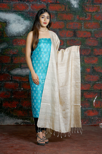 Blue Beige Pattern Printed Suit Set