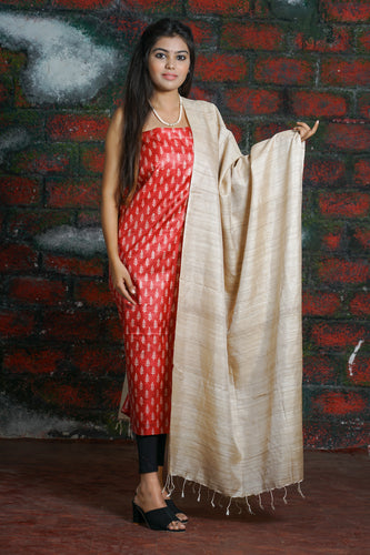 Red Beige Printed Suit Set