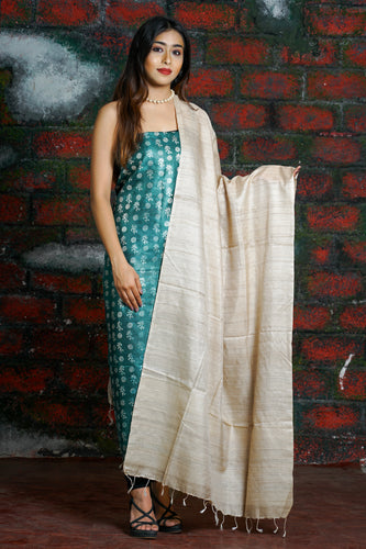 Teal Green Beige Printed Suit Set