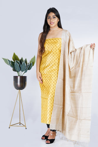 Yellow Brown Beige Printed Suit Set