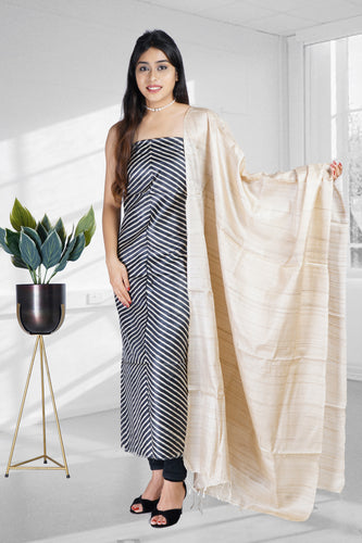 Black Beige Printed Suit Set