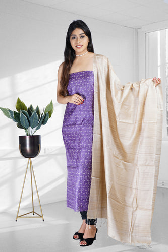 Purple Beige Printed Suit Set