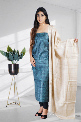 Dark Blue Black Beige Printed Suit Set