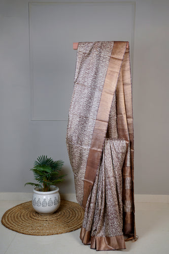 Brown Color Tussar Silk Printed Saree